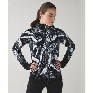 Lululemon Scuba Hoodie III Static Mist White Black Graphic Full Zip Womens Size